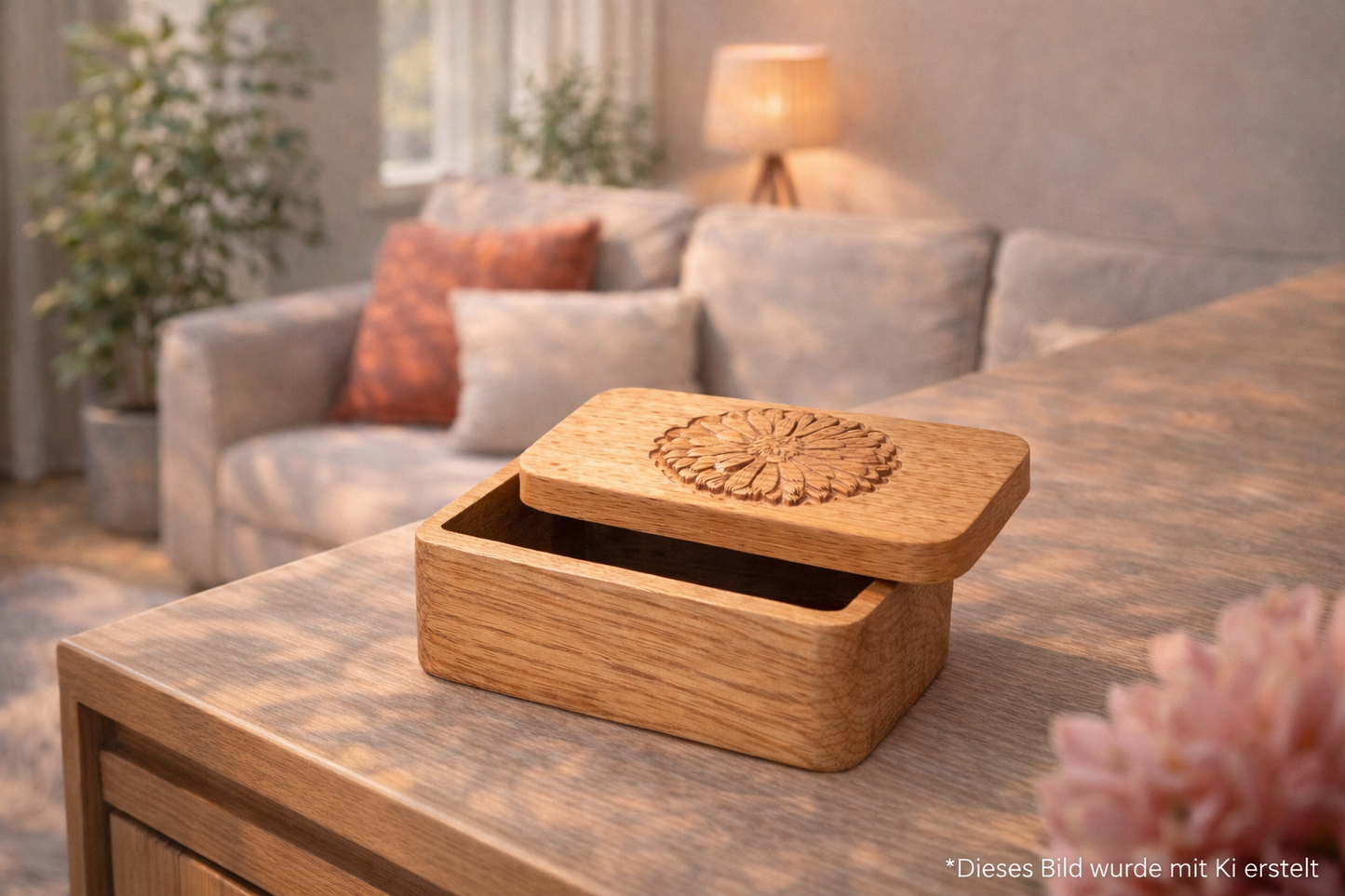 Kleine Holzdose mit Ringelblume