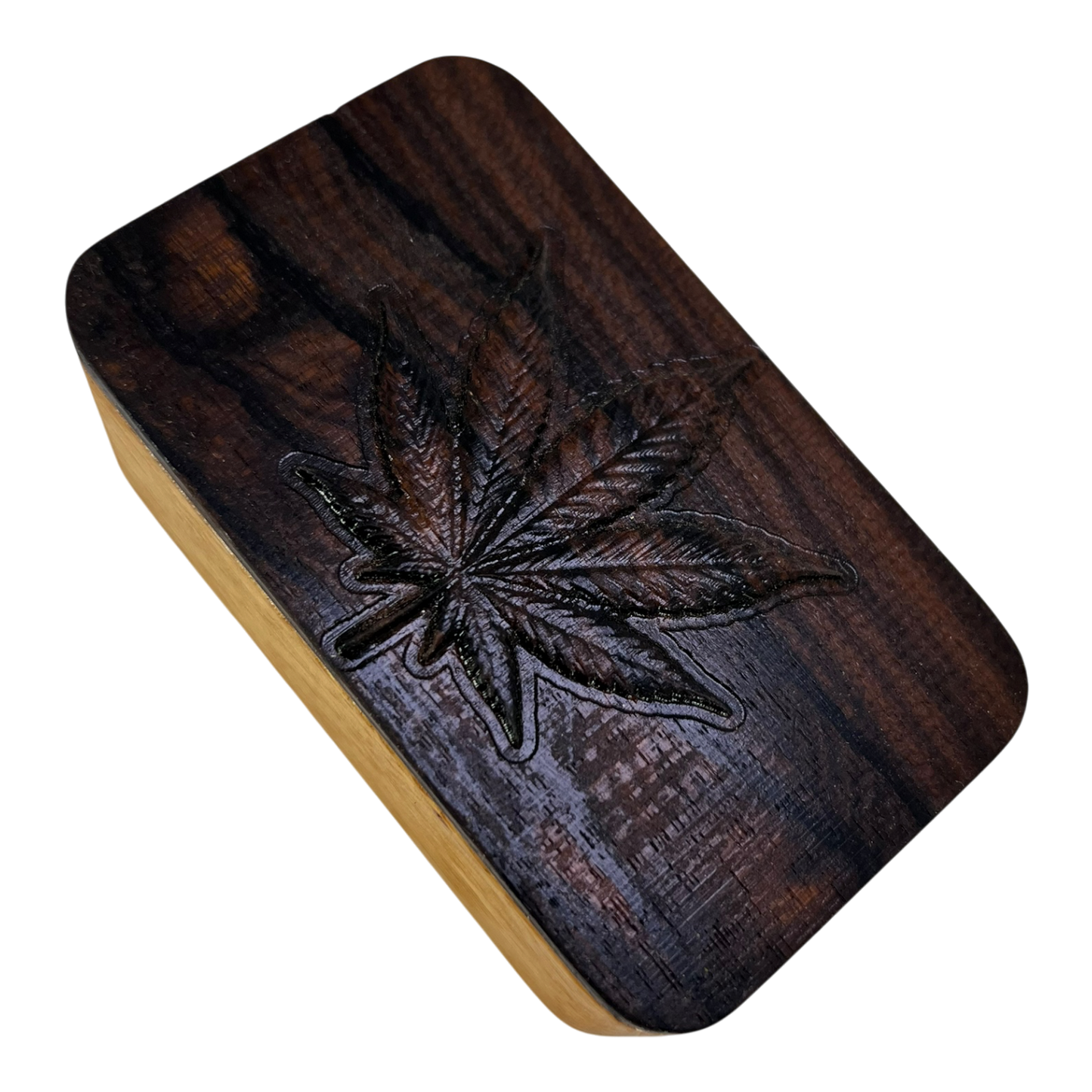 Kleine Holzdose mit Hanfblatt