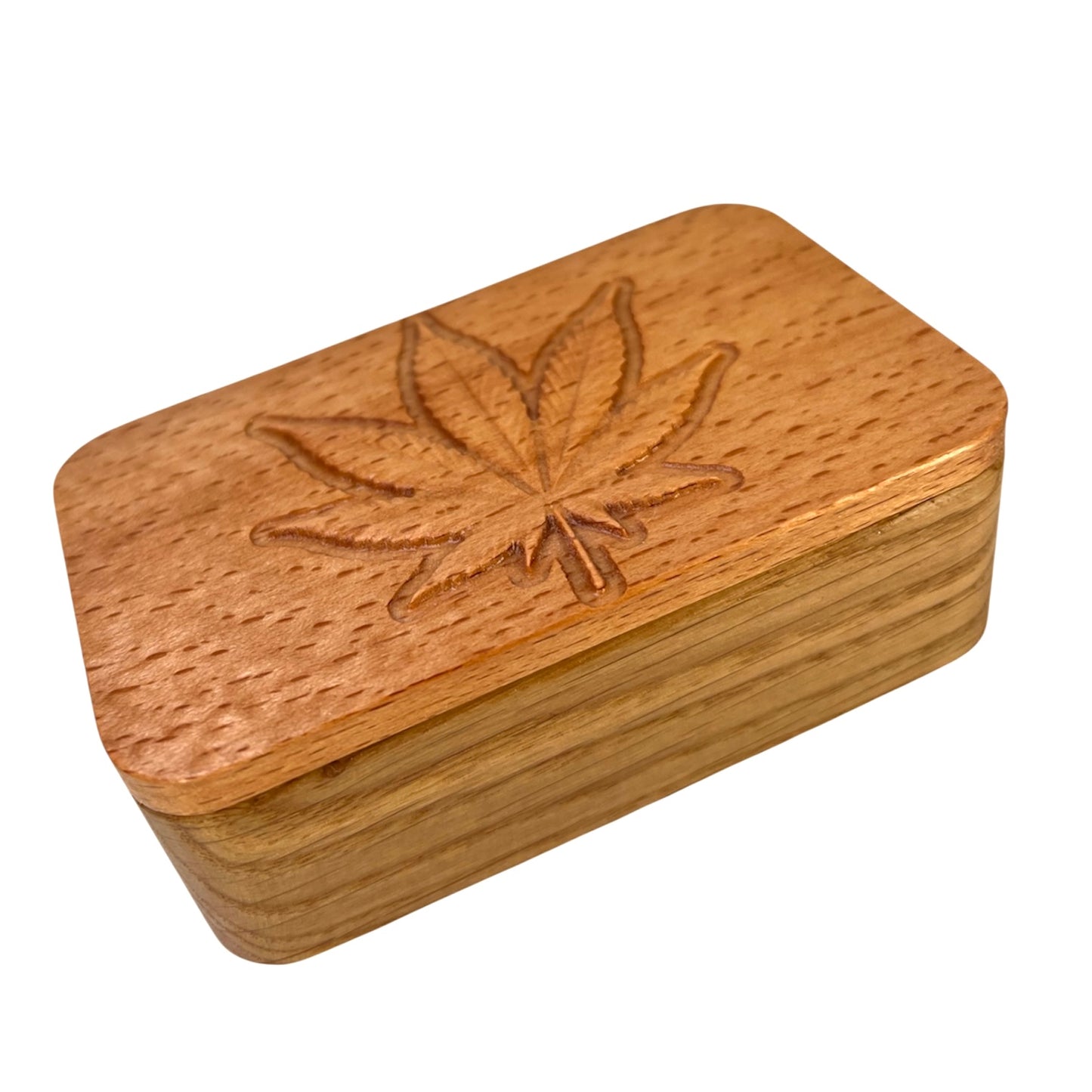 Kleine Holzdose mit Hanfblatt
